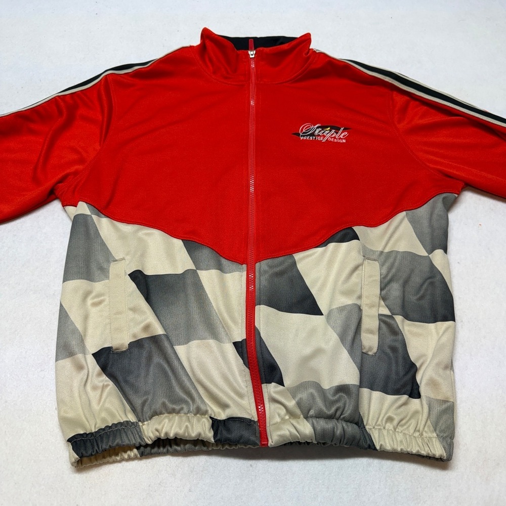 Jeff Staple Pigeon Racing Jacket Mens XL Red Embroidered Full Zip Checkered Flag - Picture 10 of 16